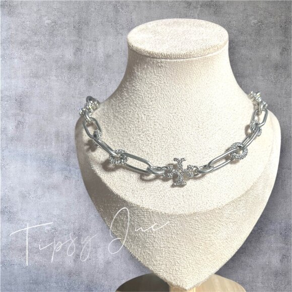 NEW Tory Burch Silver and Pave Roxanne Chunky Necklace - Picture 2 of 4